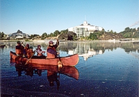 canoes in front of Science North, Ramsey Lake